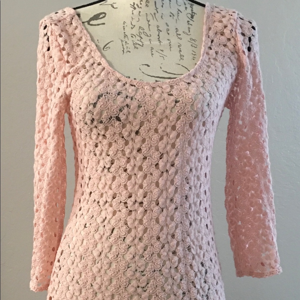 Pink sweater dress. 3/4 sleeve. Size small AUW